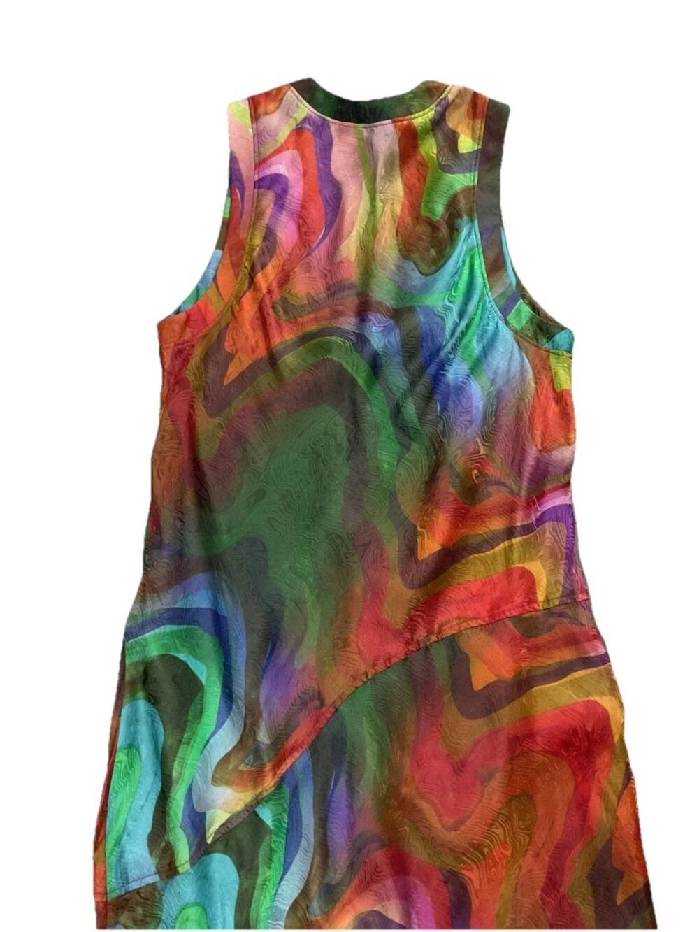 Raquel Allegra Dress Silk Rayon Print Kennedy Midi Multi Wave Size 00 Sleeveless - Picture 4 of 15